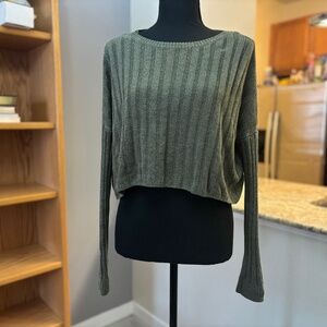 Garage Cropped Green Ribbed Pullover Sweater in size XS